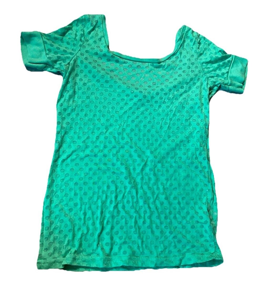 Y2K Energie Neon Green Sheer Circle Print Scoop Neck 3/4 Slv Top Jrs Size Large
